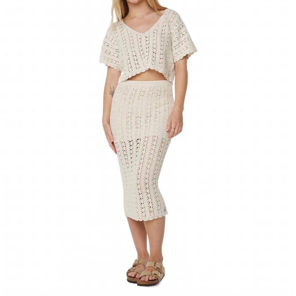 NEW ROXY sea swirl crechet skirt in parchment solid